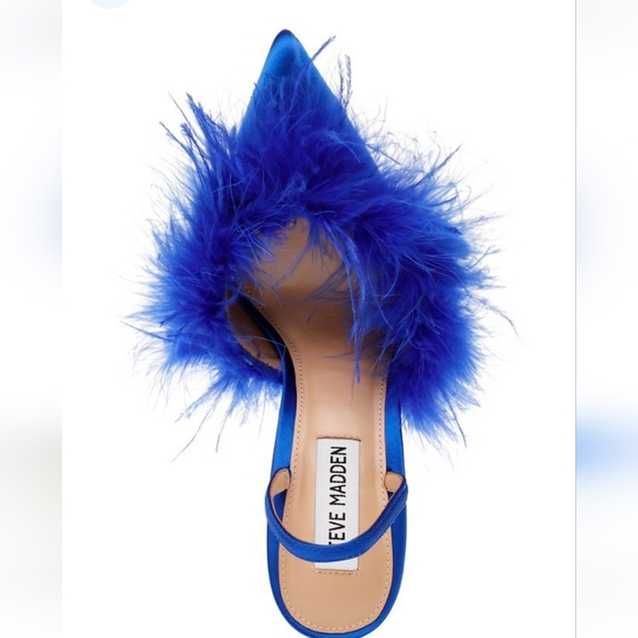 New STEVE MADDEN Woman's Shoes Back Sling SATIN FEATHERS Stiletto Heel Sz 8.5 - Picture 4 of 13